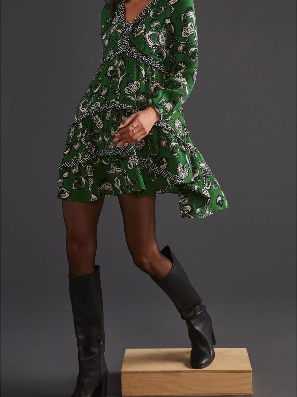 Anthropologie green tiered mini dress